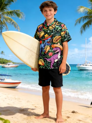 Image of uideazone Boys Novelty Print Short Sleeve Button Down Hawaiian Shirt 5-14Y