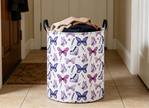 Image of Butterfly Laundry Basket for Nursery Cute Storage Bin Organizer Room Decor for Home(Purple Butterfly)