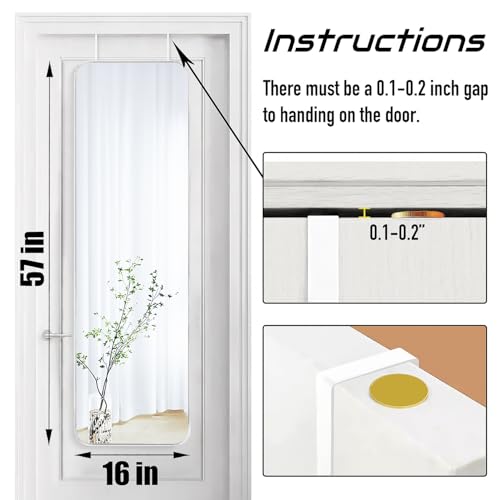 Image of 57x16 Door Hanging Full Length Mirror, Floor (Height 5.7ft just Body in 1.3ft) or Wall Mounted Metal Frame Rectangle Dressing Mirrors for Bathroom Bedroom Living Room 57 inch Silver