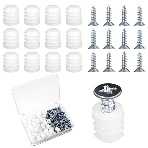 100 Pack Plastic Hinge Dowel Inserts with Screws, Plastic Dowel 8mm White Dowels Cabinet Door Hinge Dowels for Cabinet Door Drawer Bedside Table Repair Installation Replacement Bathroom Kitchen
