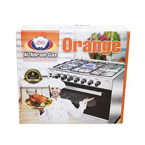 بوتاجاز غاز 5 شعلة من الفولاذ المقاوم للصدأ بالكامل من الأهرام، 60 × 80 سم