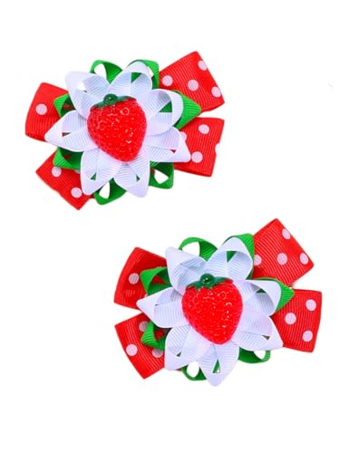 Strawberry Hair Bow Clip Pin Girls Fruit Hair Barrettes Strawberry Ribbon Bow BBG24 (D1)