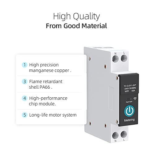 Yoiimiya 40A Tuya Single Phase Din Rail WiFi Smart Energy Meter Timer Consumption Monitor KWh Wattmeter,Black with Metering - Image 3