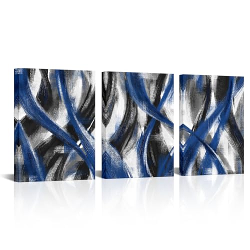 Visual Art Decor Blue Abstract Wall Art Framed 12x16inchx3Pieces Blue