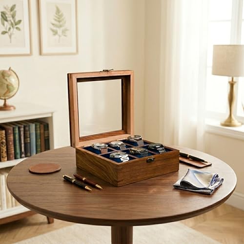 Image of Luxury Watch Box for Men - Watch Organizer with Glass Lid, Handmade Indian Solidwood Mens Watch Display Case, Velvet Cushions, Brass Lock, Premium Gift Storage Box for Watches. (4 Slot)
