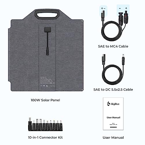 Bigblue 100W Etfe Portable Solar Panels With Kickstands, Ip65 Waterproof Solar Panel Charger(19.8V/5.05A) With Sae And Mc4 Cable For Jackery Explorer/Baldr/Goal Zero Power Station, Outdoor Camping #TOP6