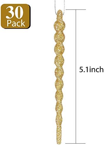 30 Pcs Christmas Plastic Icicle Twisted Plastic Icicle Ornaments Christmas Tree Hanging Decoration and Holiday Xmas Party Wedding Hanging(5.12 Inch,Gold)