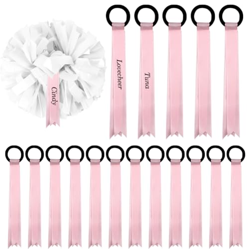 Lovecheer 24 Pcs Cheerleader Pom Poms Tag Gear Tags Holder for Cheerleading Name Labels Ribbon Personalized Travel Suitcases Labels(Pink