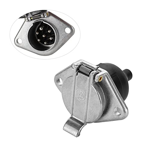 MECMO 7-Pin Round Vehicle-Side Female-End Socket Replacement SAE J560 Style Die-Cast Zinc Housing 7-Way Round Electrical Connector Semi Truck Trailer Wiring Harness Car End - Sliver