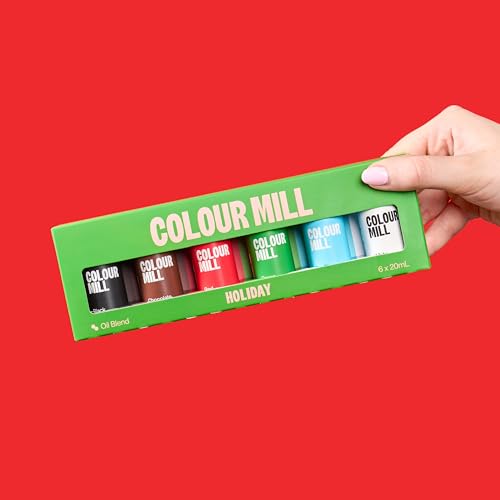 Image of Colour Mill Oil Blend Food Coloring, Holiday Pack - 20 Milliliters Each of 6 Colors: Black, Chocolate, Green, Red, Sky Blue and White