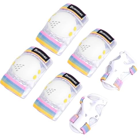 BOSONER Kids Knee and Eblow Pads: Child Knee Pads and Elbow Pads Wrist Guards Set - 6Pcs Safety Protective Gear for Roller Bike Skating Cover
