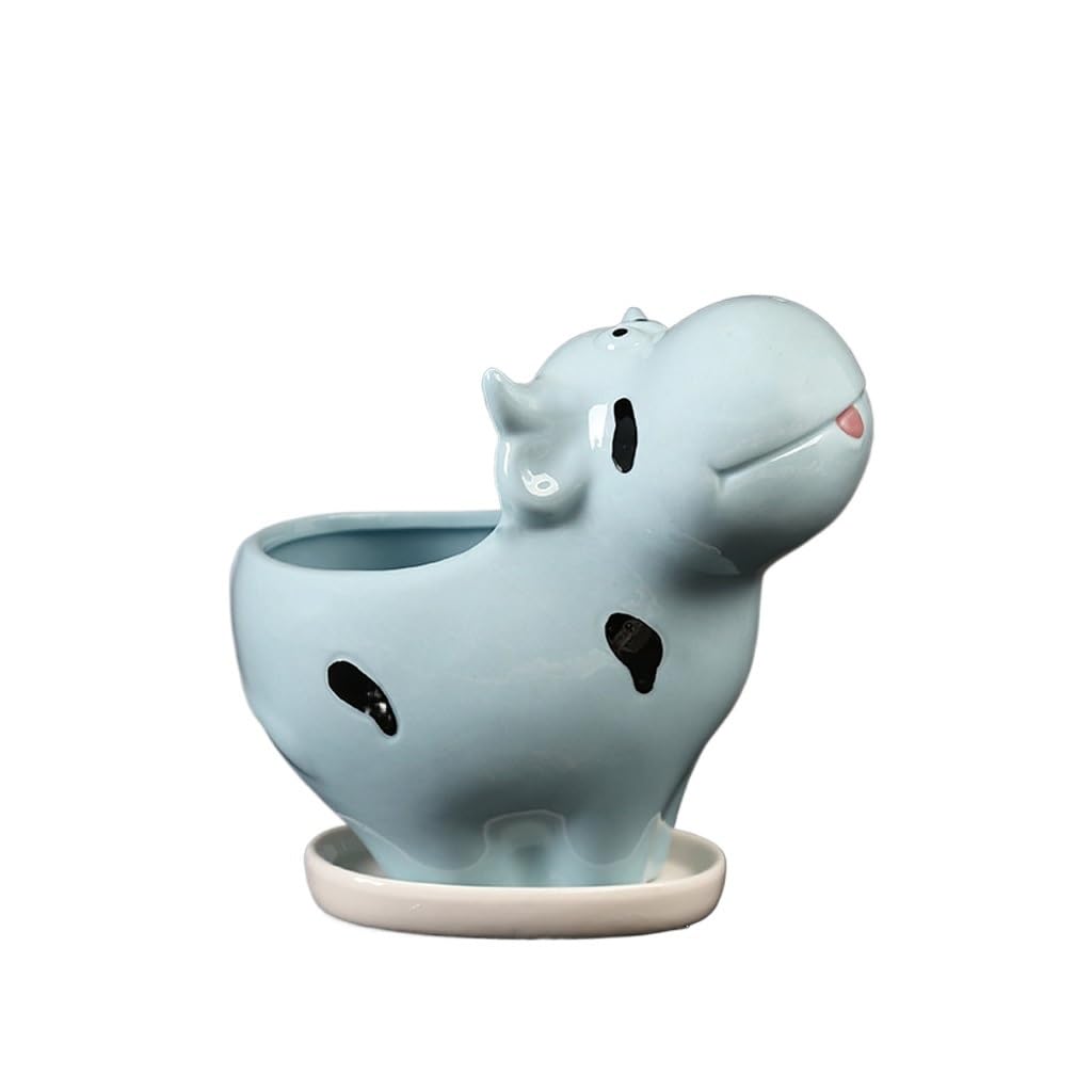 GELASIGE Flower Pots Cow Succulent Flowerpot, Office Desk Decoration, Creative Ceramic Flowerpot With Tray Outdoor Flower Pots(C)