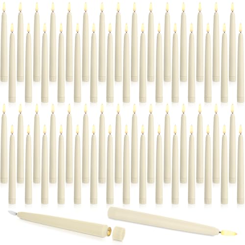 Image of Baquler 72 Pcs Flameless Taper Candles LED Taper Candles Flickering Bulk Ivory LED Candlestick for Easter Wedding Church Halloween Christmas Party Decor Table Centerpiece, 8.5 in, No Batteries
