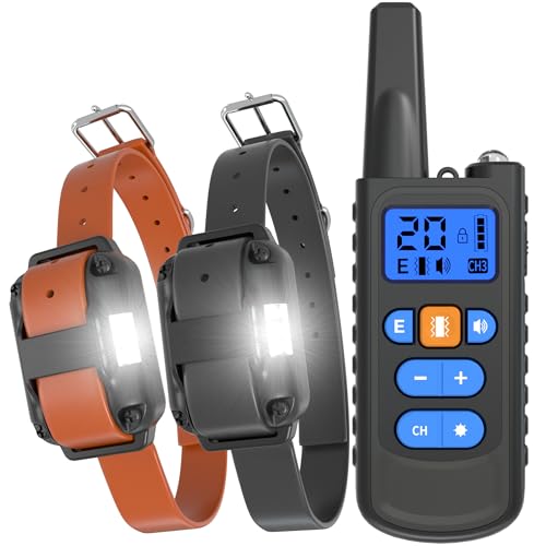 Meloive Collar de Adiestramiento Dos Perros, Recargable y Resistencia al Agua de IPX67 con un Alcance de 3000m con 20 Niveles de Modo de Vibración, Advertencia de Sonido y Modo Luz
