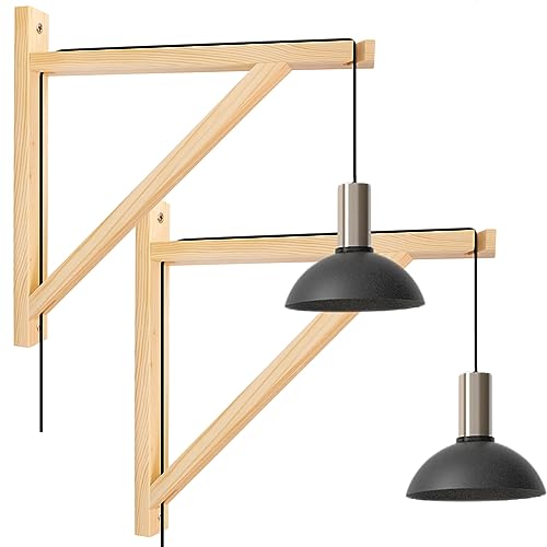 2 supporti da parete per lampada a sospensione, in legno, per lampade da parete fai da te, per diverse sospensioni, colore naturale