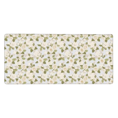 Tapis de souris grand format 40 x 90 cm rose blanche peinte et sous-main ordinateur
