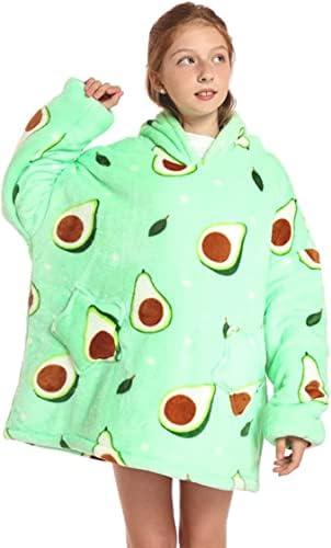 Hoodie Sweatshirt Blanket for Boys and Girls One Size Animal Design Hooded Dressing Gown Super Soft Flannel Warm TV Game Blankets Gift for Toddler Green Avocado