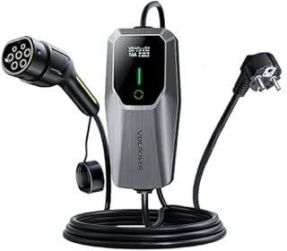 Ladekabel Typ 2, 3.68KW /5M Ladekabel Elektroauto, 6A-16A LED-Anzeige Tragbare EV Ladegerät, Typ 2 für Elektrofahrzeuge mit Einphasigem EU-Schuko, IP65(Norm IEC 62196-2)