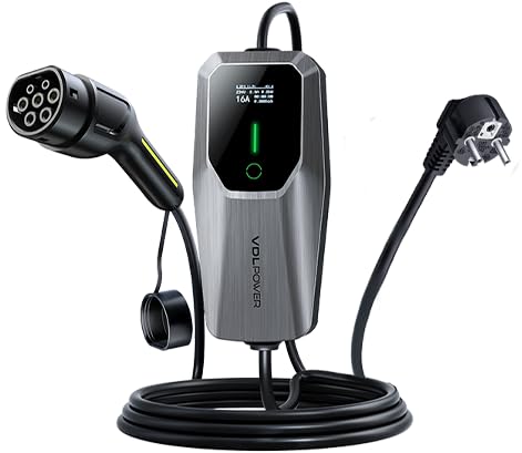 Ladekabel Typ 2 3.68KW /5M Ladekabel Elektroauto 6A-16A LED-Anzeige Tragbare EV Ladegerät Typ 2 für Elektrofahrzeuge mit Einphasigem EU-Schuko IP65(Norm IEC 62196-2)