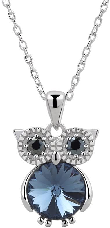 Owl Necklace for Women Girls 925 Sterling Silver Blue Birthstone Owl Pendants Cute Bird Animals Jewelry Friends Gifts Owl Lover