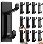 pickpiff Self Adhesive Hooks, Sticky Hooks Extra Sturdy, Hanging up to 6KG, Metal Stainless Heavy Duty Stick on Wall Door, for Towel Coat Hat Purse in Bathroom Shower Kitchen, Black, 12 Pack