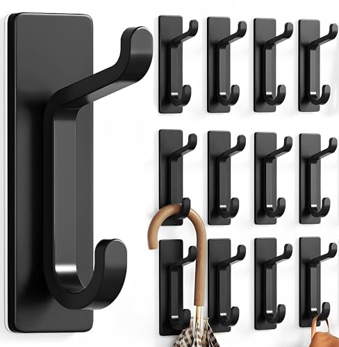 pickpiff 12-Pack Self Adhesive Hook, 6KG Extra Sticky and Strong, Black