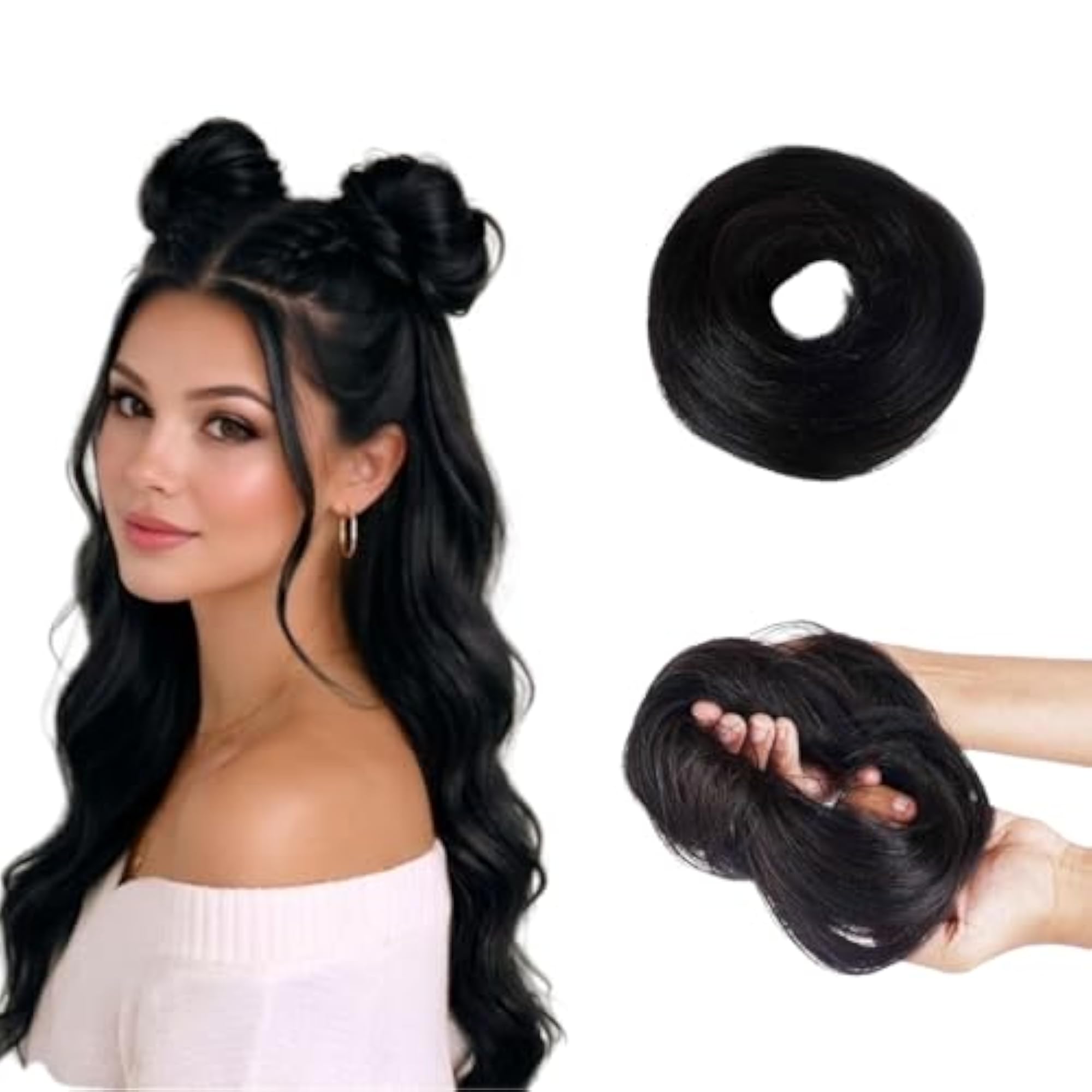 Women Human Hair Bun Extension Piece, Pack of 2