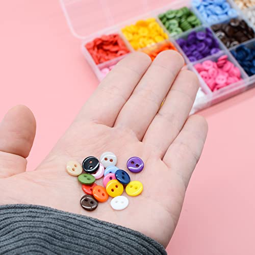 Oelffow Round 2 Holes Craft Buttons, 1125Pcs 0.35 Inch(9Mm) Sewing Buttons, 15 Colors Resin Buttons, For Sewing Children Sweater Diy Crafts Scrapbooking Children's Manual Project #TOP2