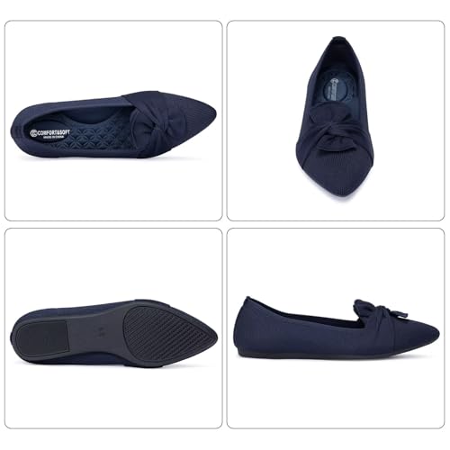 Image of Frank Mully Women's Casual Loafer Flats Slip On Loafer Shoes Comfortable Knit Flat Shoes Classics Pointy Toe Loafer Flats,for Work,Travel