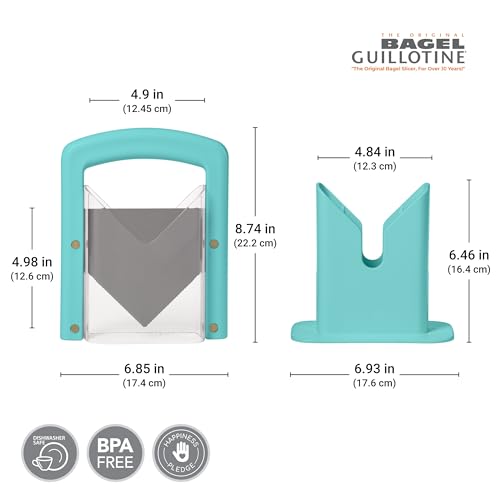 Hoan Bagel Guillotine Universal Slicer with Built In Safety Shield to Protect Fingers. Perfect for Smoothly Slicing Bagels, Buns, Muffins and More, Non Stick. 9.25 inch, Aqua Sky