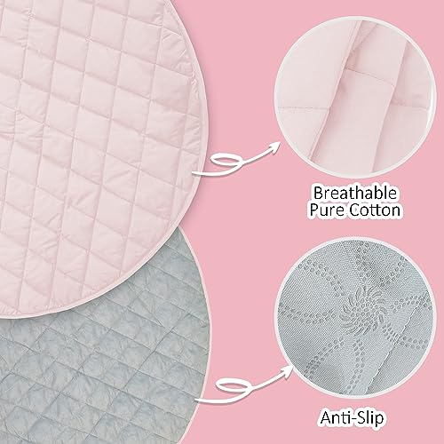 Krabbeldecke für Baby, Spieldecke Baby 140 cm Rund Gesteppte Matte, Dicke 1,5 cm Baumwolle Spielmatte Kinder Baby Weiche Krabbelmatte zum Krabbeln und Spielen-Rosa