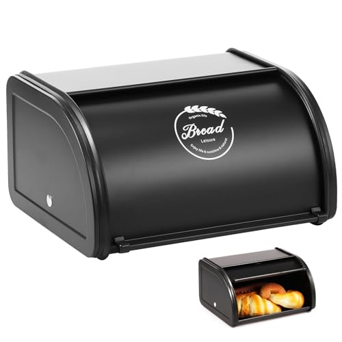 Gatphy Brotkasten Metall Emaille 23x21x14cm mit Rolldeckel, Brotaufbewahrungsbox Design Rustikaler, Brotbox Küche Bäckerei zur Langfristigen Lagerung von Brot und Keksen (Schwarz)