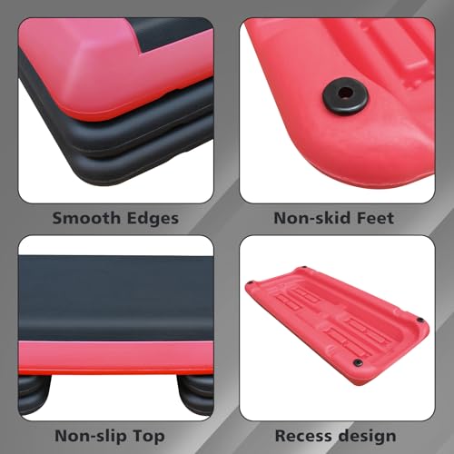 SculPong Aerobic Step Platform Height Adjustable Workout Step 4\" - 6\" - 8\" for Fitness Strength Training with 2 Risers Rose Red - Thumbnail 3