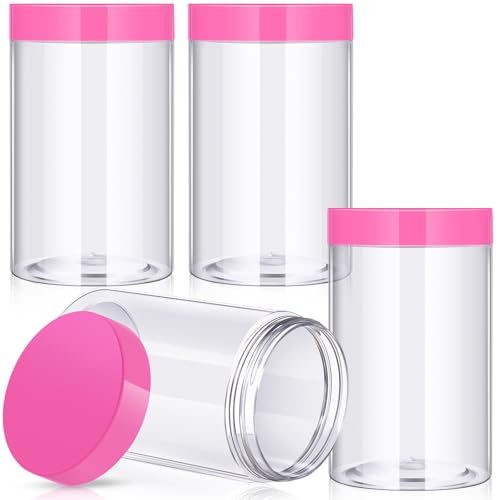 Image of Patelai 4 Pcs Plastic Jars Wide Mouth with Lids,12 Ounce,Pink