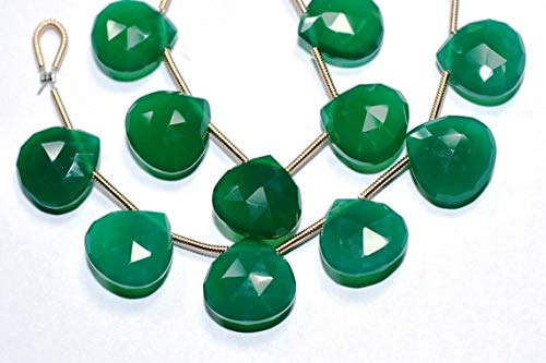 LKBEADS 13mm 3 Matched Pairs Natural Deep Green Onyx Faceted Heart Briolettes/Matched Size Pair Beads