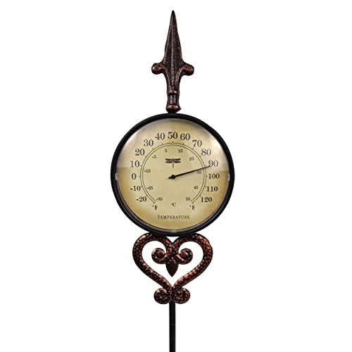 VIOYOUNS Cast Iron Thermometer Decorative Garden Stakes, Metal Thermometer for Patio Outdoor Decor and Yard Lawn Decorations