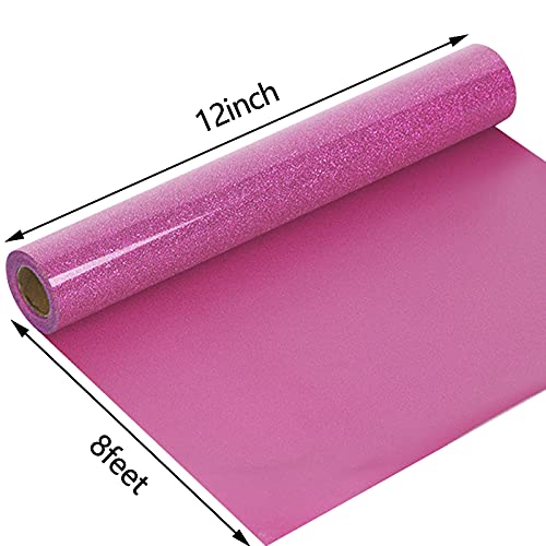 Image of guangyintong Glitter Purple Pink Heat Transfer Vinyl HTV Rolls, 12 inch x 8ft Iron on Vinyl for T-Shirts Glitter Purple Pink HTV Vinyl for All Cutter Machines Easy to Cut & Weed for Heat Vinyl Design