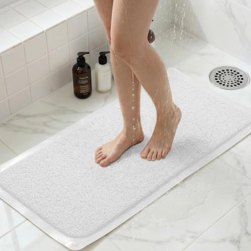 Upgraded Non Slip Shower Mat,Anti Slip Bathtub Mat with Suction Cups,Scrubber Mats,Easy to Clean,Quick Dry,Easy Drainage,Loofah Bath Mat for Tub,Showe