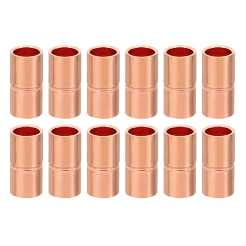 PATIKIL Acoplamientos de Cobre de 1/4' ID, 12 Piezas Tubo Enrollado para Detener La Tubería Recta de Ajuste de Soldadura para HVAC Aire Acondicionado Fontanería Refrigeración