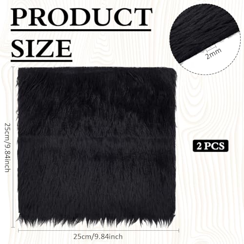 BENECREAT 2Pcs Black Faux Fur Fabric, 25x25cm Soft Plush Shaggy Squares Pre-Cut Craft Fur Fabric for Gnome Crafts Costumes - Image 2