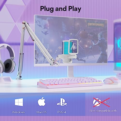 MAONO Microfono Gaming, USB Micrófono Condensador con Cancelación de Ruido para Streaming Podcast Studio, Compatible con PS5/PS4/Mac con Luces RGB, Botón de Silencio, Control de Ganancia, Blanco - imagen 6