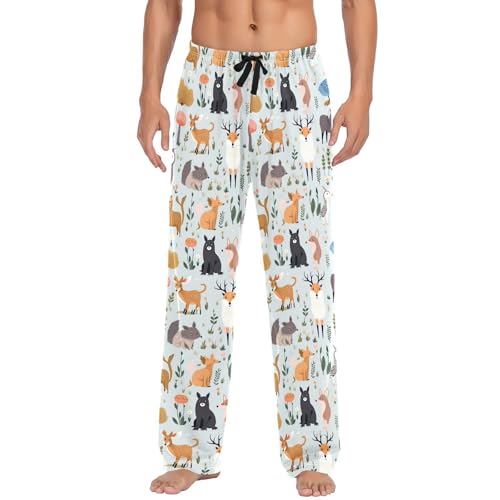 Forest Animals Men's Pajamas Pants Cotton Sleep Bottoms Pants Lounge Sleepwear - S2