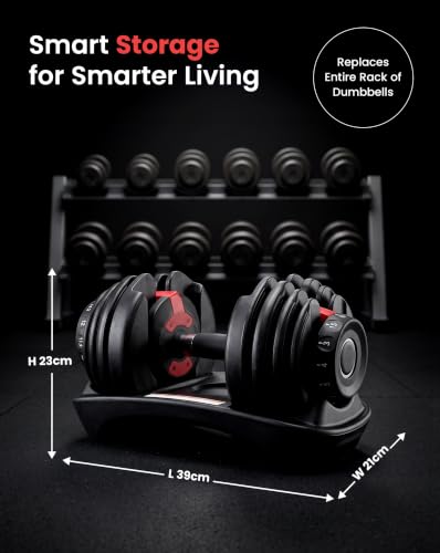 Image of Sparnod Fitness SAD-16 Adjustable Dumbbells 16kg (Set of 2), 12 Gear Quick Adjustment Digital Dial, High-Strength Steel, Nylon & Soft Rubber, 8 Safety Locks, Non-Slip Handle, Base Tray, Full-Body Strength Training