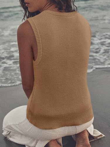 Image of Saodimallsu Women's Ribbed Knit Sweater Vest | Fashion U Neck,Pullover, Boho,Casual Knit,Beach Vacation Outfits