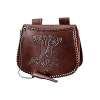 Battle-Merchant Middeleeuwse Heuptas Met Verschillende Reliëven, Van Leer, Heuptas Voor Dames En Heren, In Bruin/zwart, Viking Reenactment Leren Tas