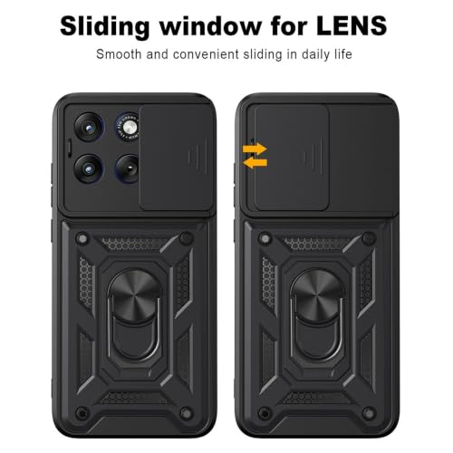 Image of Casodon Shockproof Back Case Cover for Moto Edge 70 Fusion 5G, Shockproof Moto Edge 70 Fusion Back Cover, Ring Case with Kickstand and Camera Protection Shutter - Black
