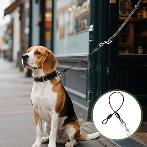 HUANR Bissfeste Hundeleine, Stahlseil Hund Sicherheitsgurt, Hundeleine Verlängerungsseil mit 360° Schnalle, Schwarzes Hausleine für Hunde, für Zuhause, Park und Camping