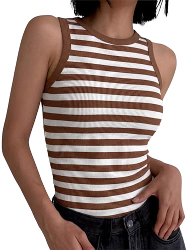 Image of ANRABESS Womens Sleeveless High Neck Tank Tops Fashion Summer Casual Basic Slim Fit Ribbed Racerback Top Shirt Clothes