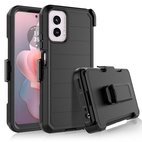Njjex Rugged Case for Moto G Power 5G 2024, for Motorola G Power 5G 2024 Case with Belt Clip Holster, Built-in Screen Protector Heavy Duty Locking Swivel Holster Kickstand Hard Phone Cover [Black]