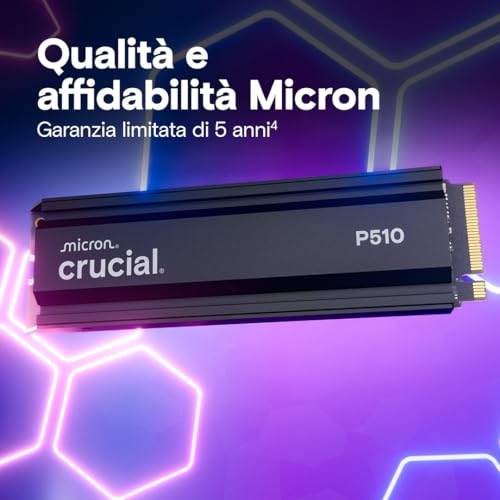 P510 SSD 1TB PCIe 5.0 x4 Gen5 NVMe M.2 con Dissipatore, Velocità fino a 11.000 MB/s Lettura, 9.500 MB/s in Scrittura, PC Desktop e PS5, TLC NAND, Hard Disk Interno - CT1000P510SSD5-01 - Hdd - Immagine 5